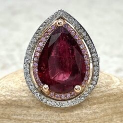 Pear Cut Rubellite Pink Sapphire Ring Rose White Gold Platinum LS1342