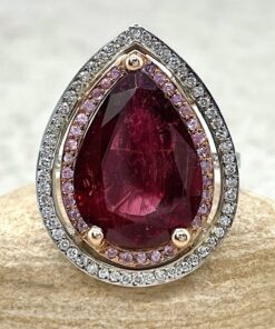 Pear Cut Rubellite Pink Sapphire Ring Rose White Gold Platinum LS1342
