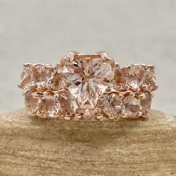 AAA Heart Shape Peachy Pink Morganite Bridal Ring Set Rose Gold LS7254
