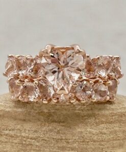AAA Heart Shape Peachy Pink Morganite Bridal Ring Set Rose Gold LS7254