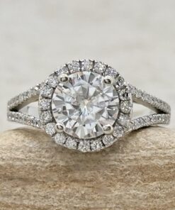 Classic Round Lab Diamond Engagement Ring White Gold Platinum LS6465