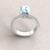 Radiant Aquamarine Engagement Ring with Hidden Halo and Golden Hearts