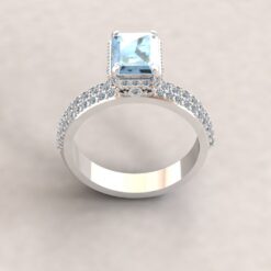 Radiant Aquamarine Engagement Ring with Hidden Halo and Golden Hearts