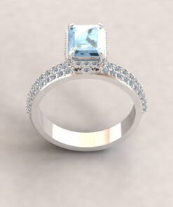 Genuine AAA Aquamarine Ring Filigree Basket White Gold Platinum LS7470