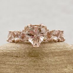 Peachy Pink Morganite Gemstone Ring Heart Side Stones Rose Gold LS7224