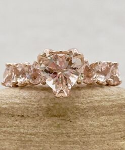 Peachy Pink Morganite Gemstone Ring Heart Side Stones Rose Gold LS7224
