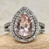 Classic Morganite Ring Diamond Split Shank White Gold Platinum LS1401