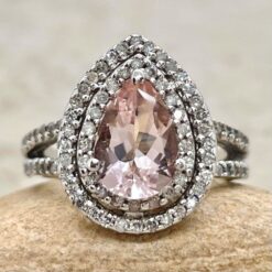 Classic Morganite Ring Diamond Split Shank White Gold Platinum LS1401