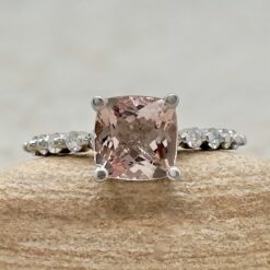 Rare Pink Square Cushion Cut Morganite Ring White Gold Platinum LS7367