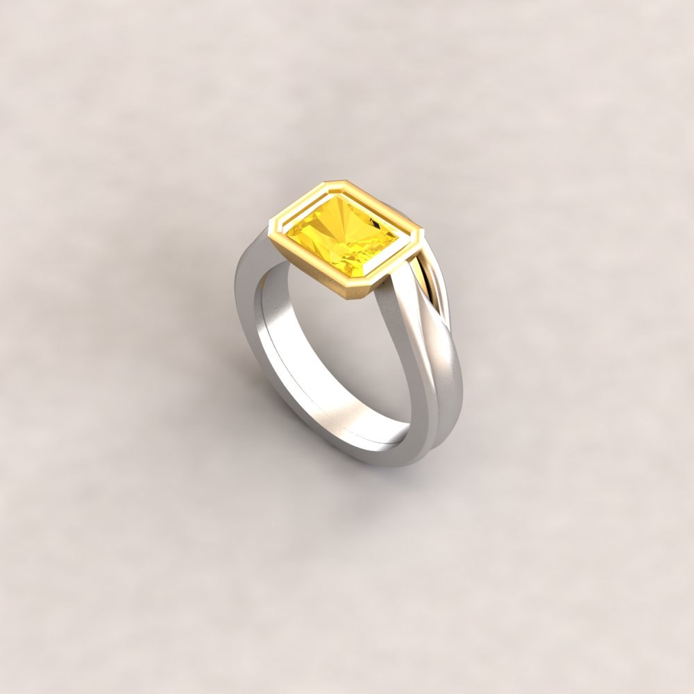 Custom Emerald Cut Yellow Topaz 2-tone Ring - Image 11