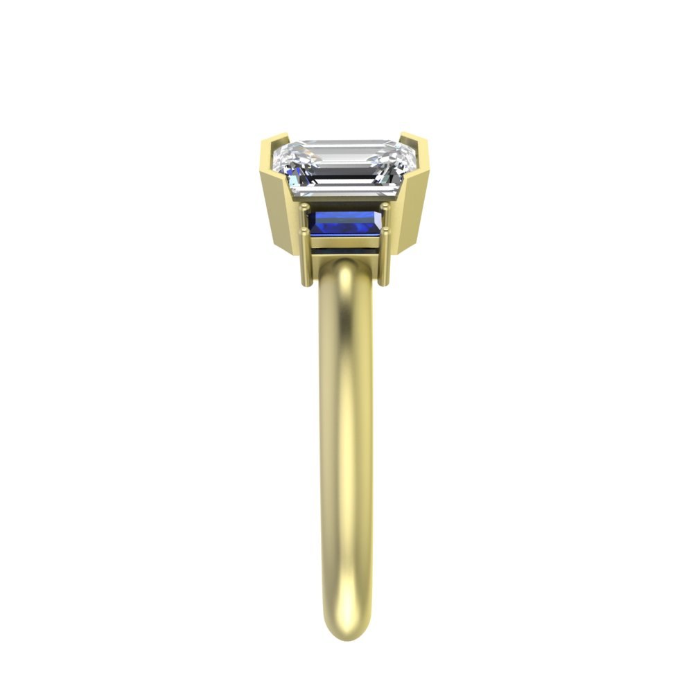 Custom Emerald Cut Lab Diamond and Sapphire Engagement Ring - Image 8