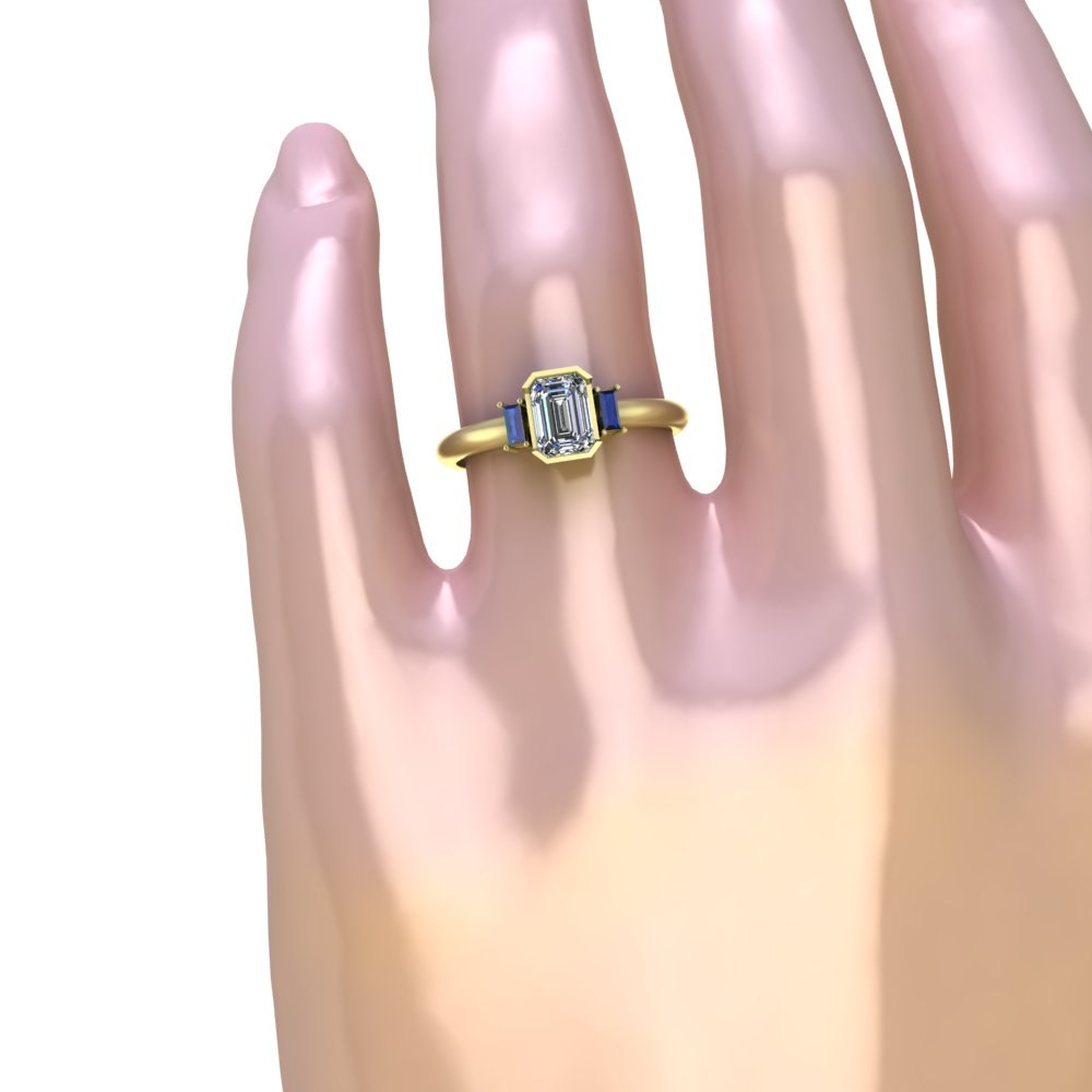 Custom Emerald Cut Lab Diamond and Sapphire Engagement Ring - Image 6