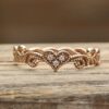 Heart Promise Ring, Three Diamonds, Three Fold Cord Ring, Gold Swirls