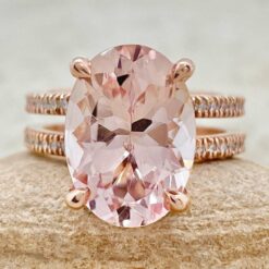Double Shank Oval Morganite Diamond Engagement Ring Rose Gold LS7399