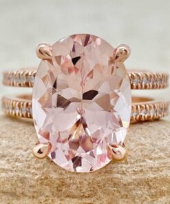 Double Shank Oval Morganite Diamond Engagement Ring Rose Gold LS7399