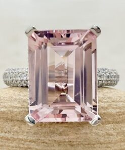 Emerald Cut Pink Morganite Engagement Ring White Gold Platinum LS7331