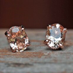 Genuine AAA Peachy Pink Morganite Gemstone Earrings Rose Gold LS5089