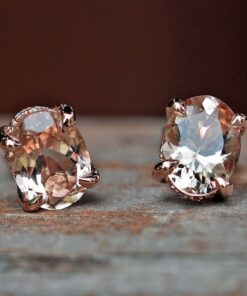 Genuine AAA Peachy Pink Morganite Gemstone Earrings Rose Gold LS5089
