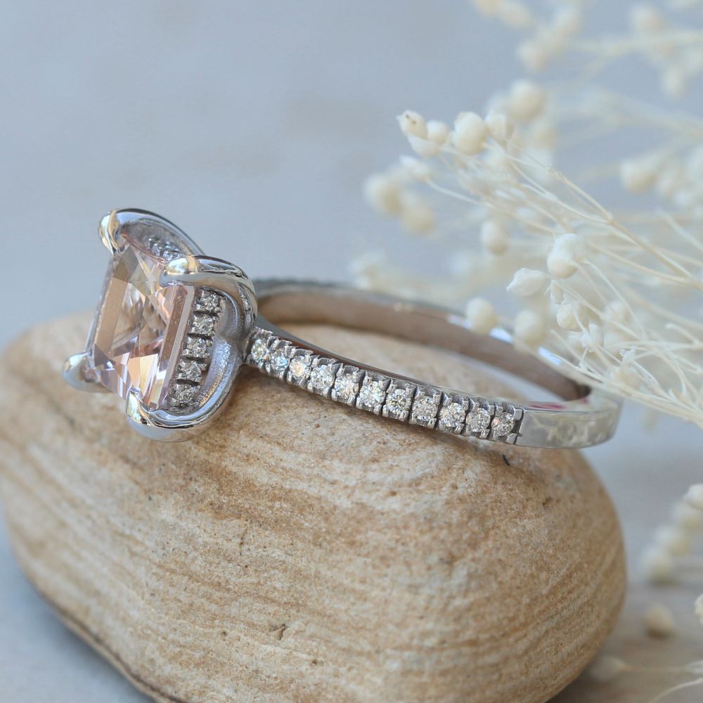 Genuine Morganite Diamond Engagement Ring White Gold Platinum LS5080