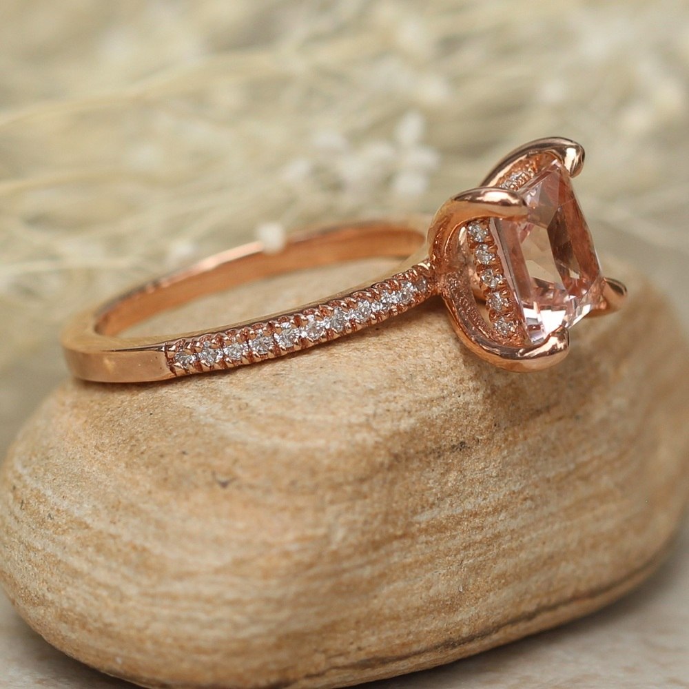 Genuine Peachy Pink Morganite Diamond Engagement Ring Rose Gold LS5080