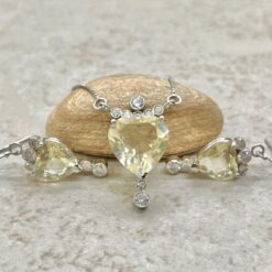 Luxury Labradorite Necklace Set, Pale Yellow Earrings, Bezel Diamonds