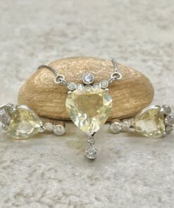 Genuine Rare Pale Yellow Labradorite Bezel Diamonds Wedding Set LS1035
