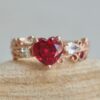Heart Cut Ruby Natural White Sapphire Engagement Ring Rose Gold LS7259