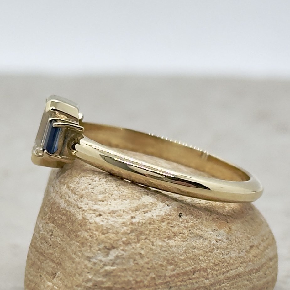 Custom Emerald Cut Lab Diamond and Sapphire Engagement Ring - Image 4