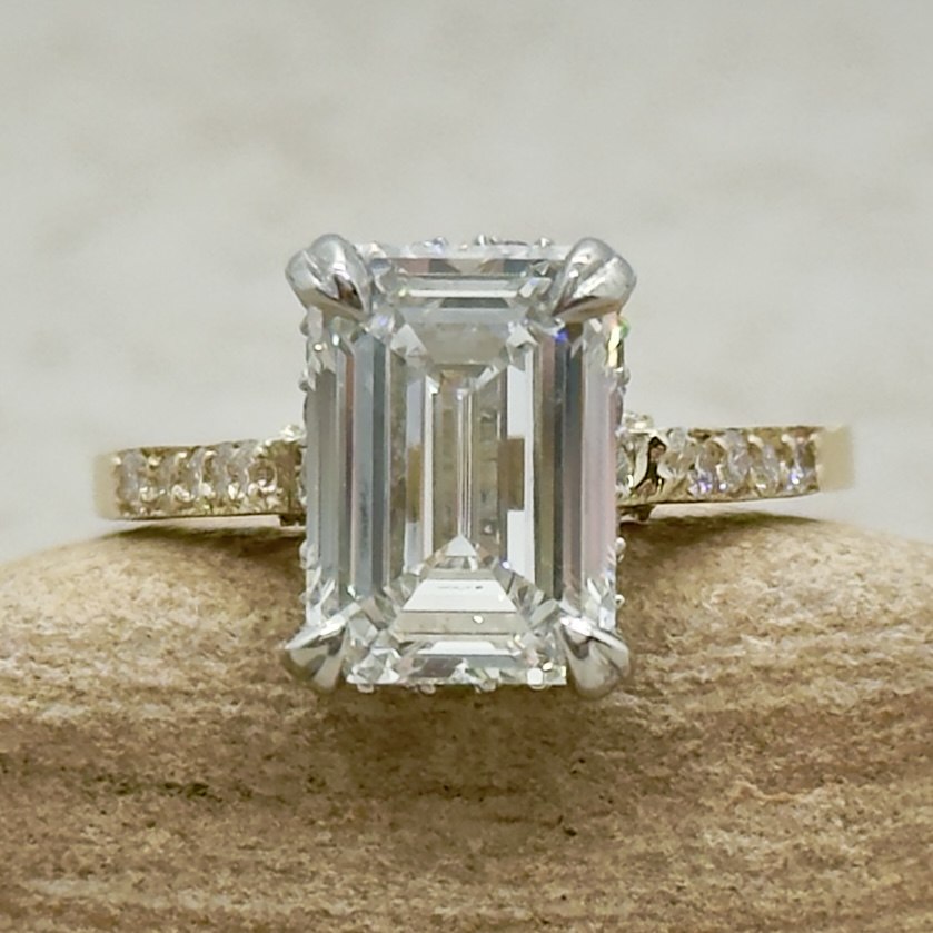 Custom 4 Carat Emerald Cut Lab Grown Diamond Engagement Ring - Image 2
