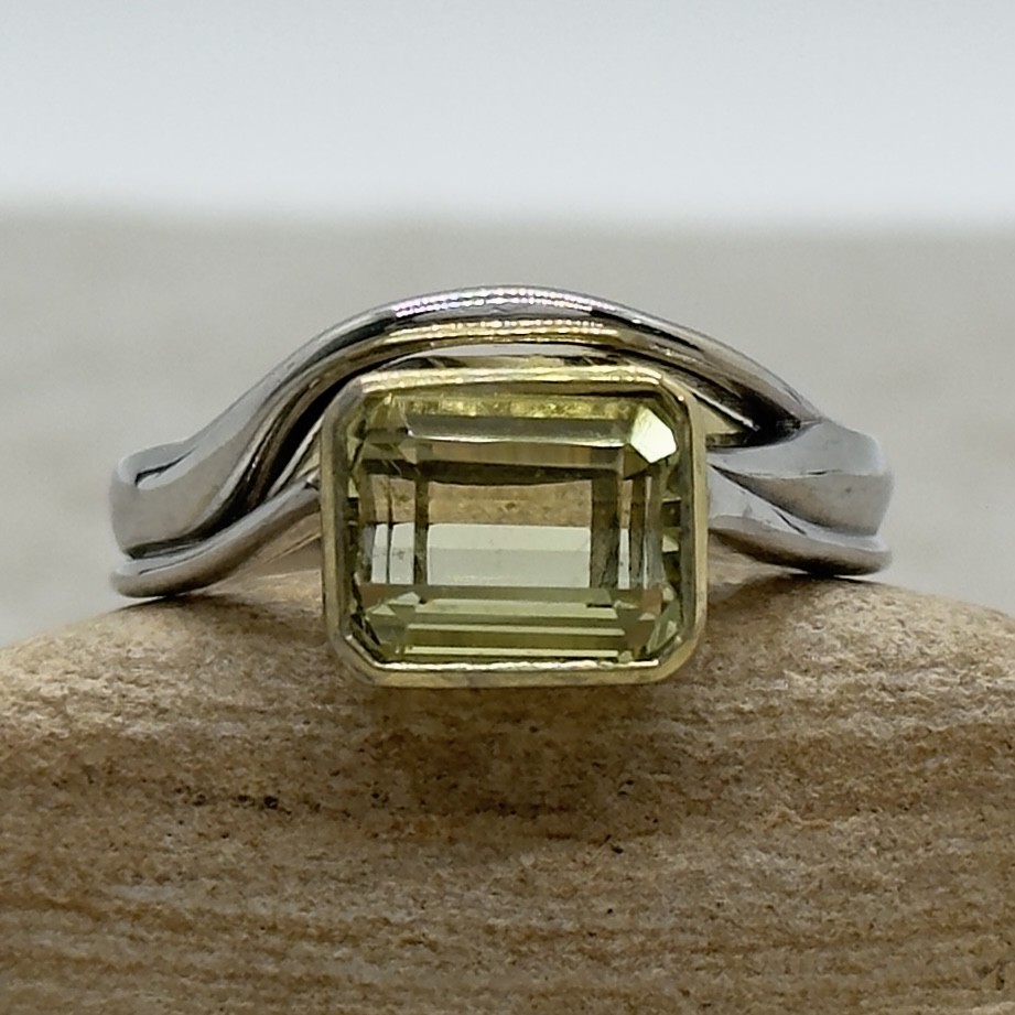 Custom Emerald Cut Yellow Topaz 2-tone Ring - Image 7