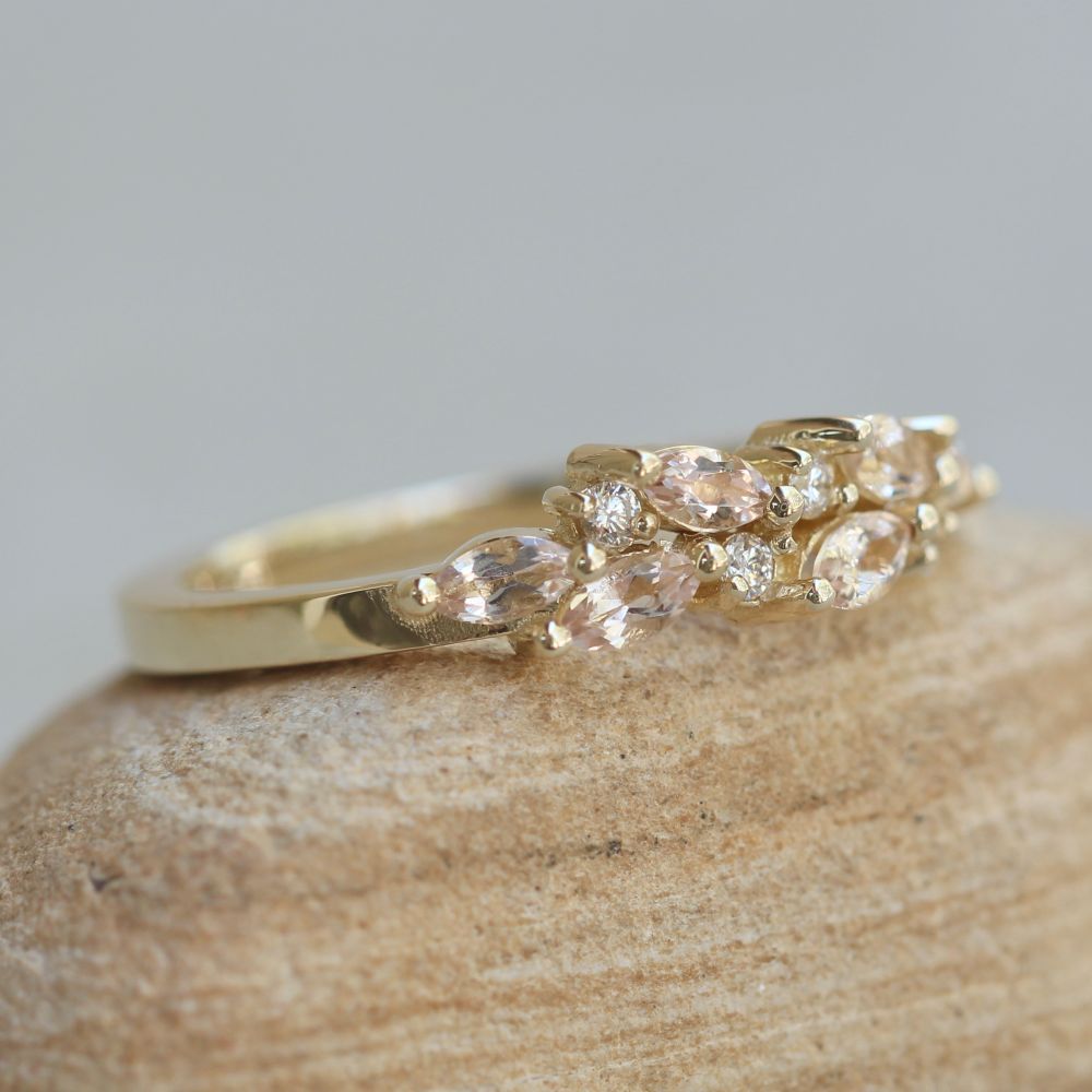 Light Peachy Pink Morganite Diamond Stacking Ring Yellow Gold LS6367