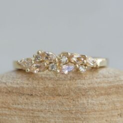 Marquise Morganite Diamond Ring, Nature Inspired Stacking Wedding Band