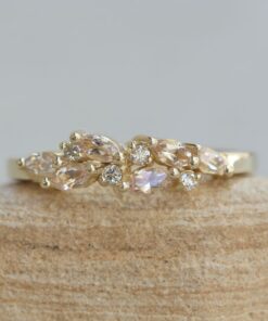 Marquise Cut Peach Morganite Gemstone Wedding Band Yellow Gold LS6367