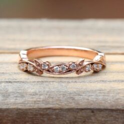 Diamond Leaf Band, Nature Inspired Leaf Vine Stacking or Wedding Ring