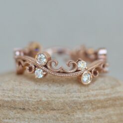 Nature Inspired Vine Diamond Whimsical Wedding Band Rose Gold LS6285