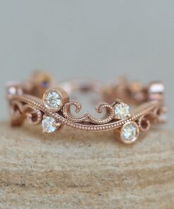 Nature Inspired Vine Diamond Whimsical Wedding Band Rose Gold LS6285