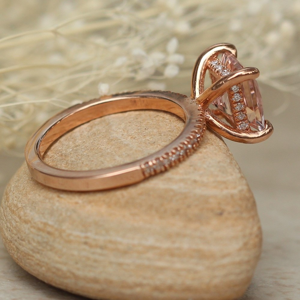 Peach Morganite Diamond Hidden Halo Engagement Ring Rose Gold LS5080
