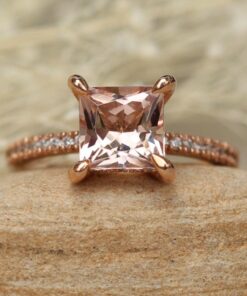 Princess Cut Morganite Diamond Halo Engagement Ring Rose Gold LS5080