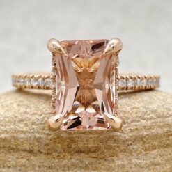 Radiant Cut Peach Morganite Gemstone Engagement Ring Rose Gold LS5090