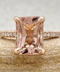 Radiant Cut Peach Morganite Gemstone Engagement Ring Rose Gold LS5090