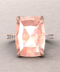 Rectangular Cushion Peach Morganite Ring Fang Prongs Rose Gold LS5060