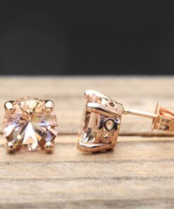 Round Peachy Pink Morganite Earrings Infinity Symbols Rose Gold LS5603