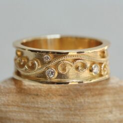 Diamond Vine Ring, Nature Inspired Swirl 6mm Wide Man's Wedding Band