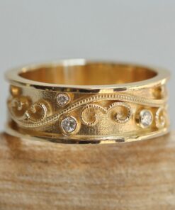 Tiny Round Diamond Vine Ring Nature Inspired Design Yellow Gold LS6288