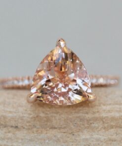 Trillion Cut Morganite Engagement Ring Diamond Halo Rose Gold LS5113