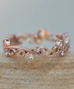 Whimsical Nature Inspired Peachy Pink Morganite Band Rose Gold LS6267