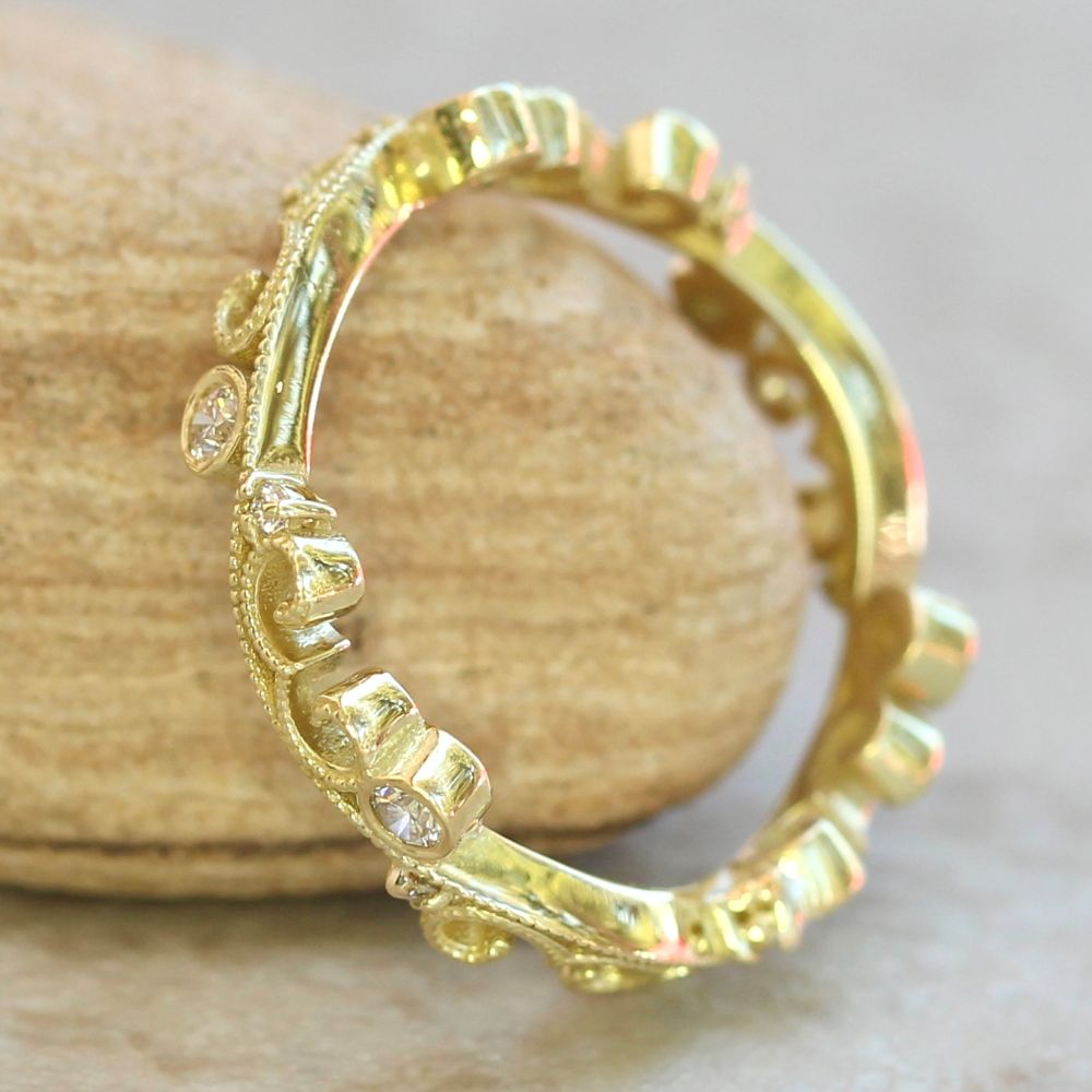 Whimsical Nature Inspired Vine Diamond Wedding Band Yellow Gold LS6102