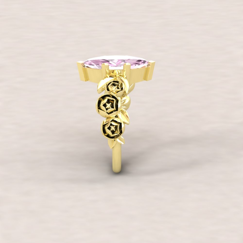 Custom Peony Flower Marquise Lab Diamond Engagement Ring - Image 9
