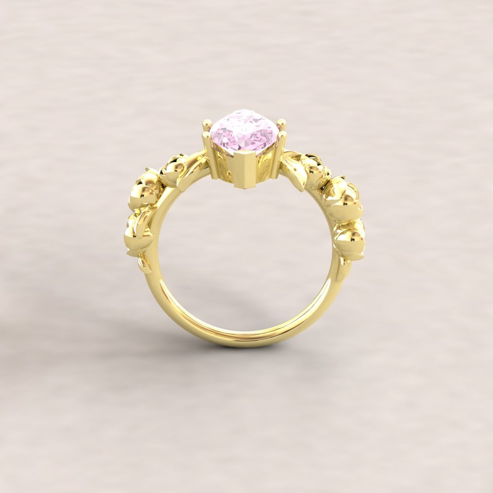 Custom Peony Flower Marquise Lab Diamond Engagement Ring - Image 10