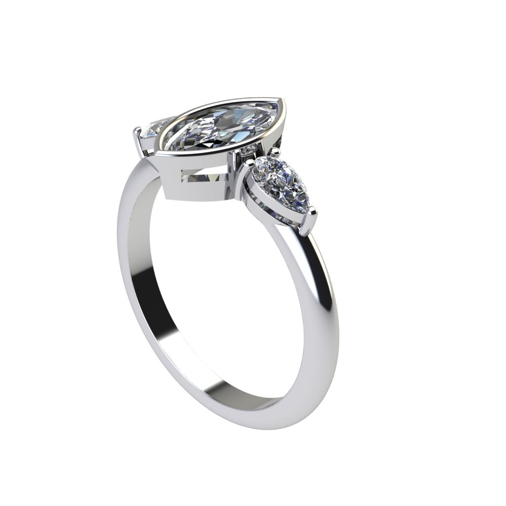 Custom Bezel Set Marquise Moissanite Three Stone Ring - Image 8
